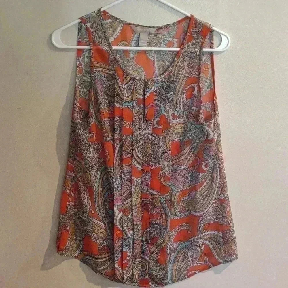 Banana Republic Women's Small Orange Paisley Sheer Tank Top